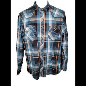 Rock & Republic Teal/Multi-Color Button Up Tab Roll-Up Long Sleeve Shirt L